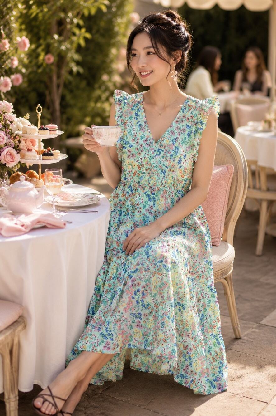 J. Crew Size 6 Mint Floral Ruffle Midi Dress